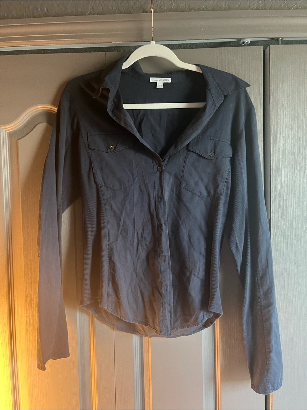 James Perse Slub Slide Panel Button Front Shirt - Size 4 L/XL - Charcoal